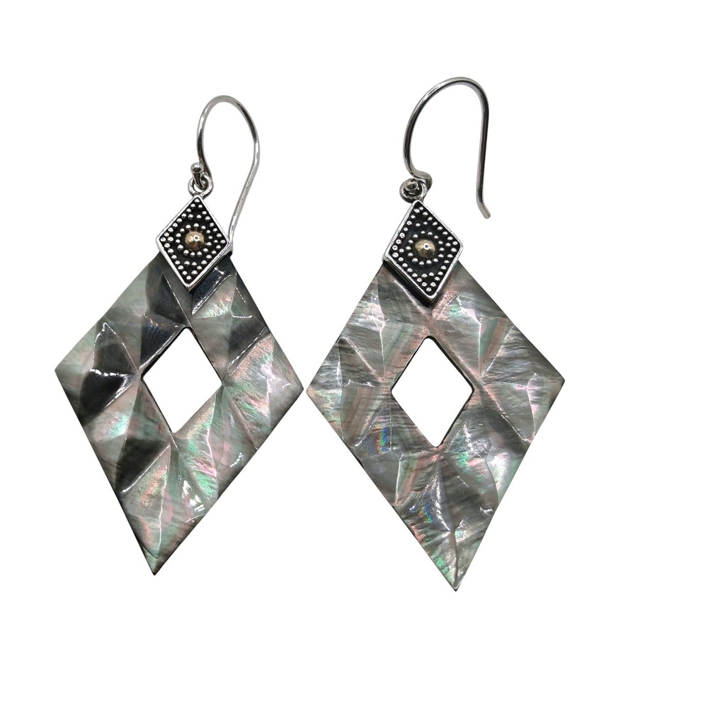 Robert Manse Abalone Earrings Sterling Silver 18k Gold Bali Hand Carved Rare